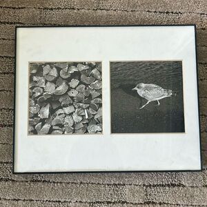 Target Framed Wall Art Print Black White Wood Blocks And Bird Beach Size OS